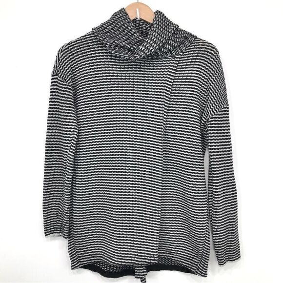 Cabi 3167 FERGIE Black White Stripe Cowl Turtleneck Split Knit Sweater - Picture 6 of 16